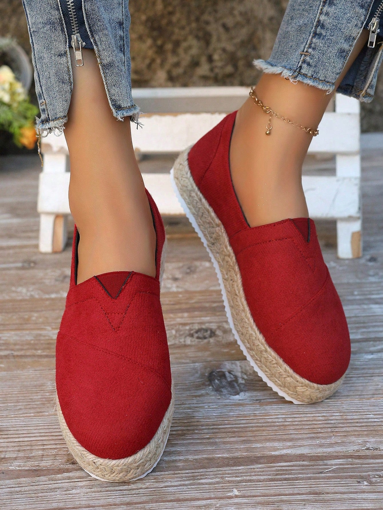 Women's Platform & Wedge Straw Sole Slip-On Casual Shoes, Suitable For All Seasons