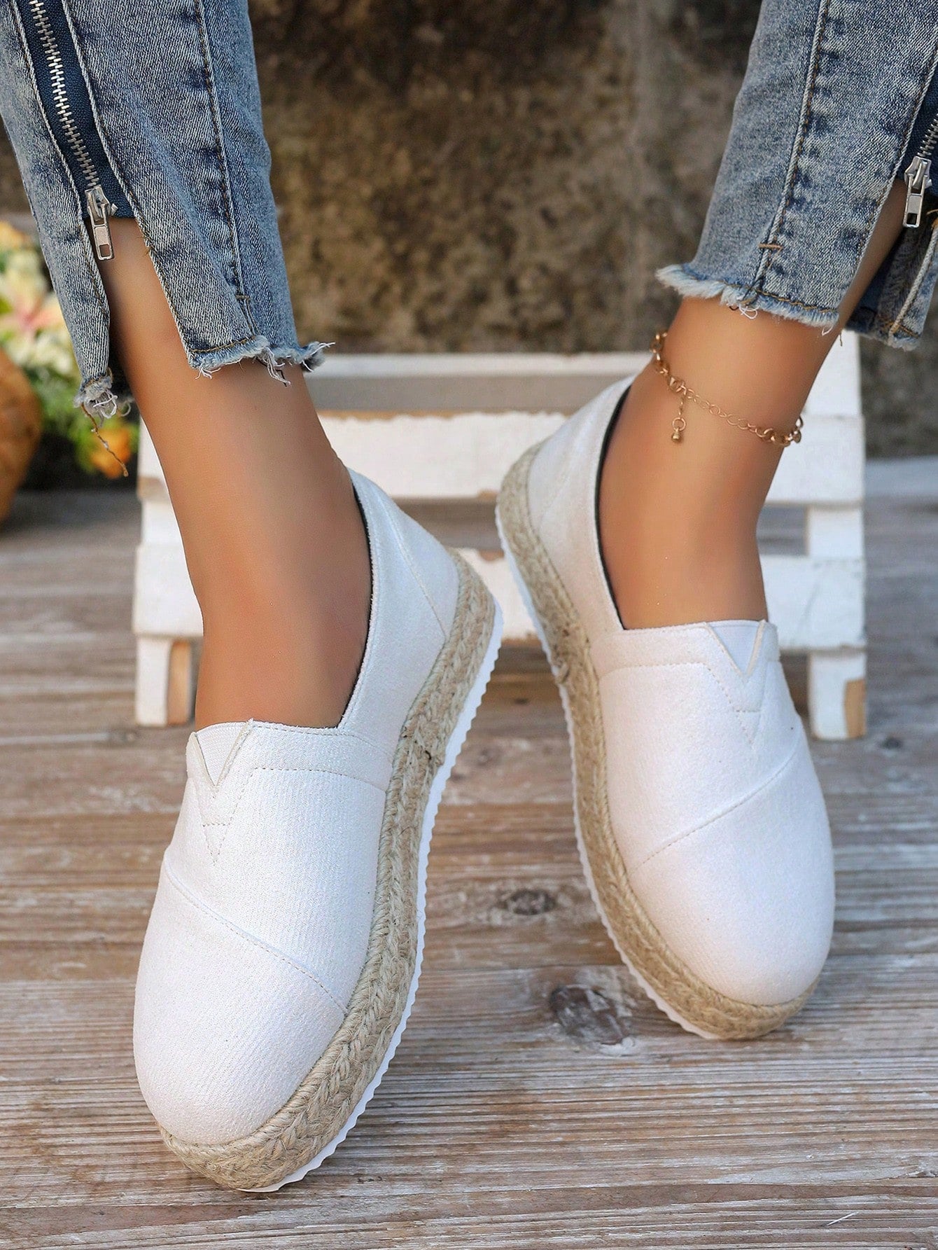 Women's Platform & Wedge Straw Sole Slip-On Casual Shoes, Suitable For All Seasons