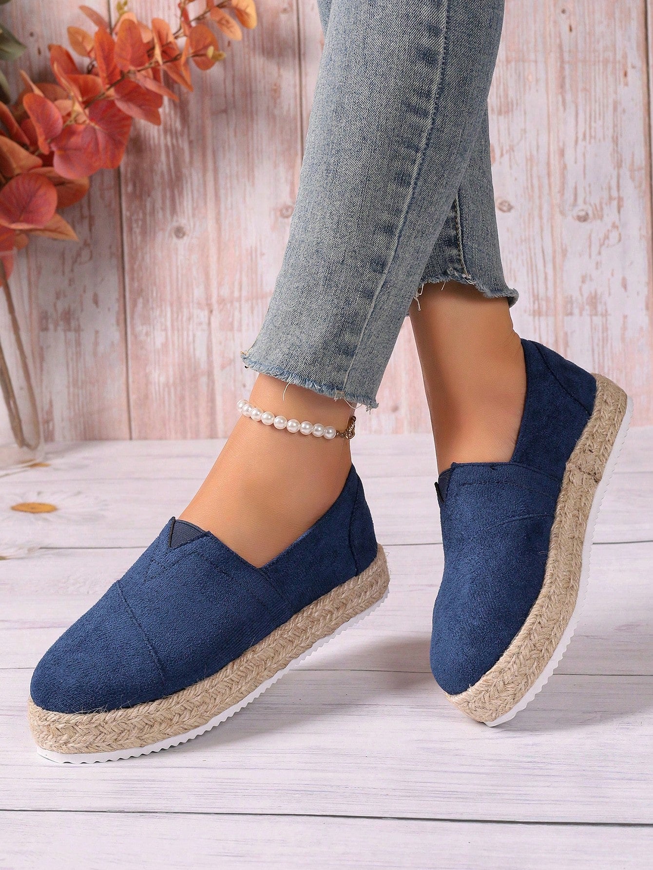 Women's Platform & Wedge Straw Sole Slip-On Casual Shoes, Suitable For All Seasons