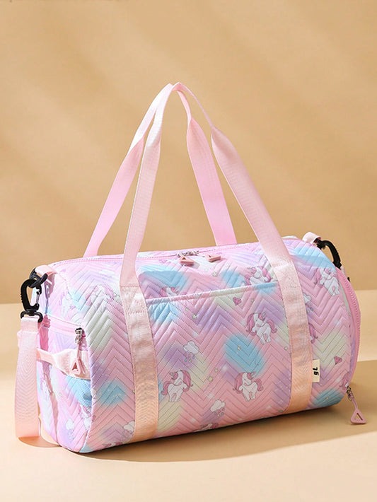 1pc Printed Large Capacity Handbag, Waterproof Gym Bag With Wet&Dry Compartment For Students