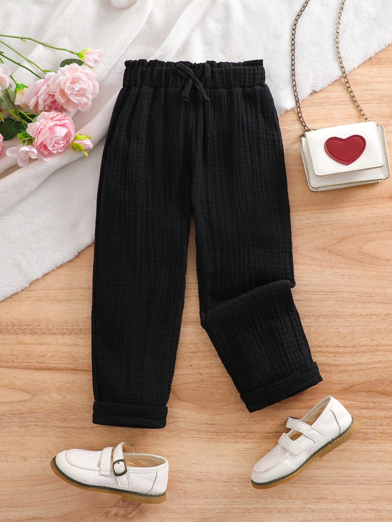 Young Girl Lotus Pink Solid Color Simple And Fashionable Loose Comfortable Casual Trousers For Summer Vacation