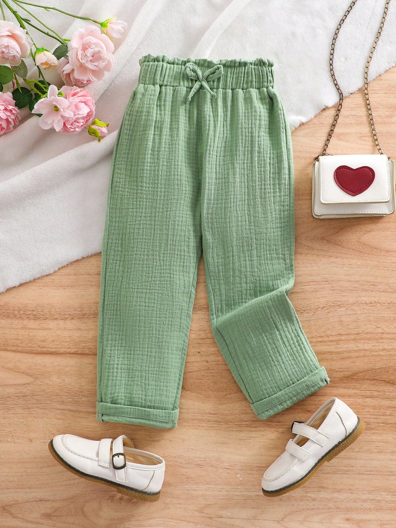 Young Girl Lotus Pink Solid Color Simple And Fashionable Loose Comfortable Casual Trousers For Summer Vacation