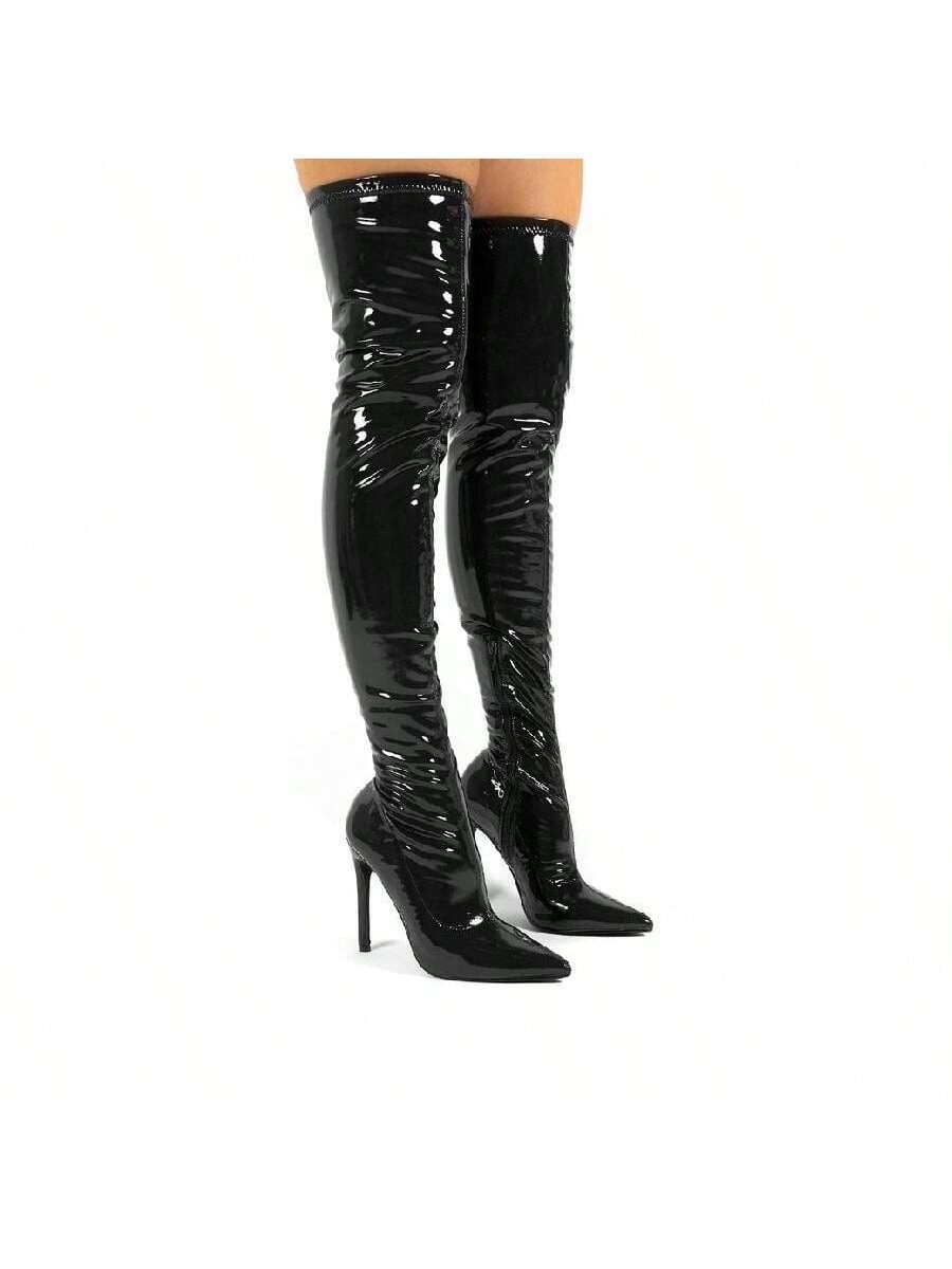 Liliana Gisele-7A Over The Knee Thigh High Shiny Patent Boots