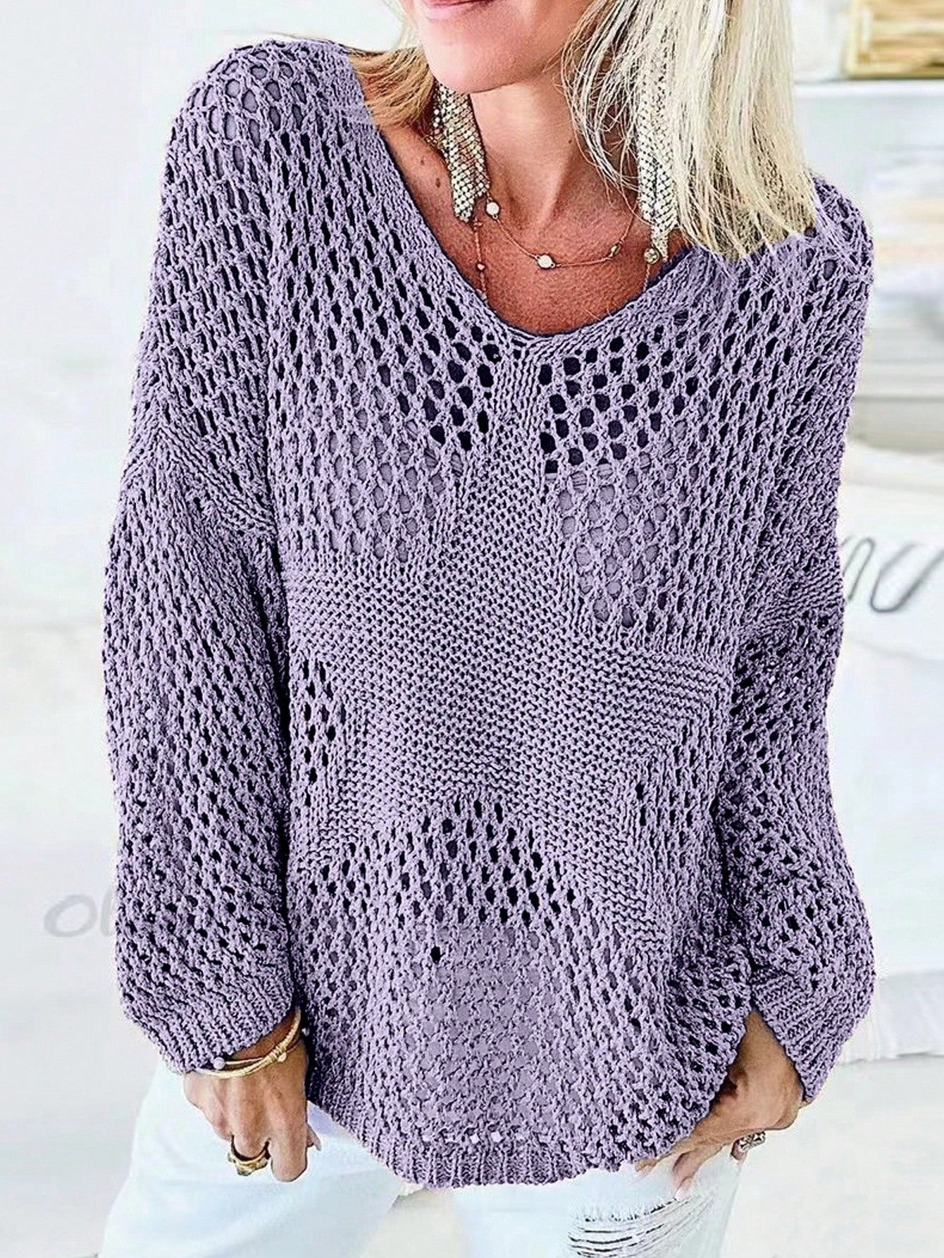 Plus Size Solid Color Casual Casual Long Sleeve Sweater