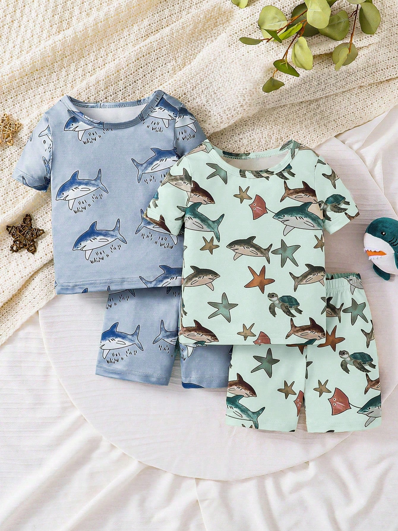 6pcs Boys' Cute Cartoon Dinosaur Print Tight Fit T-Shirt And Tight Fit Shorts Pajama Set