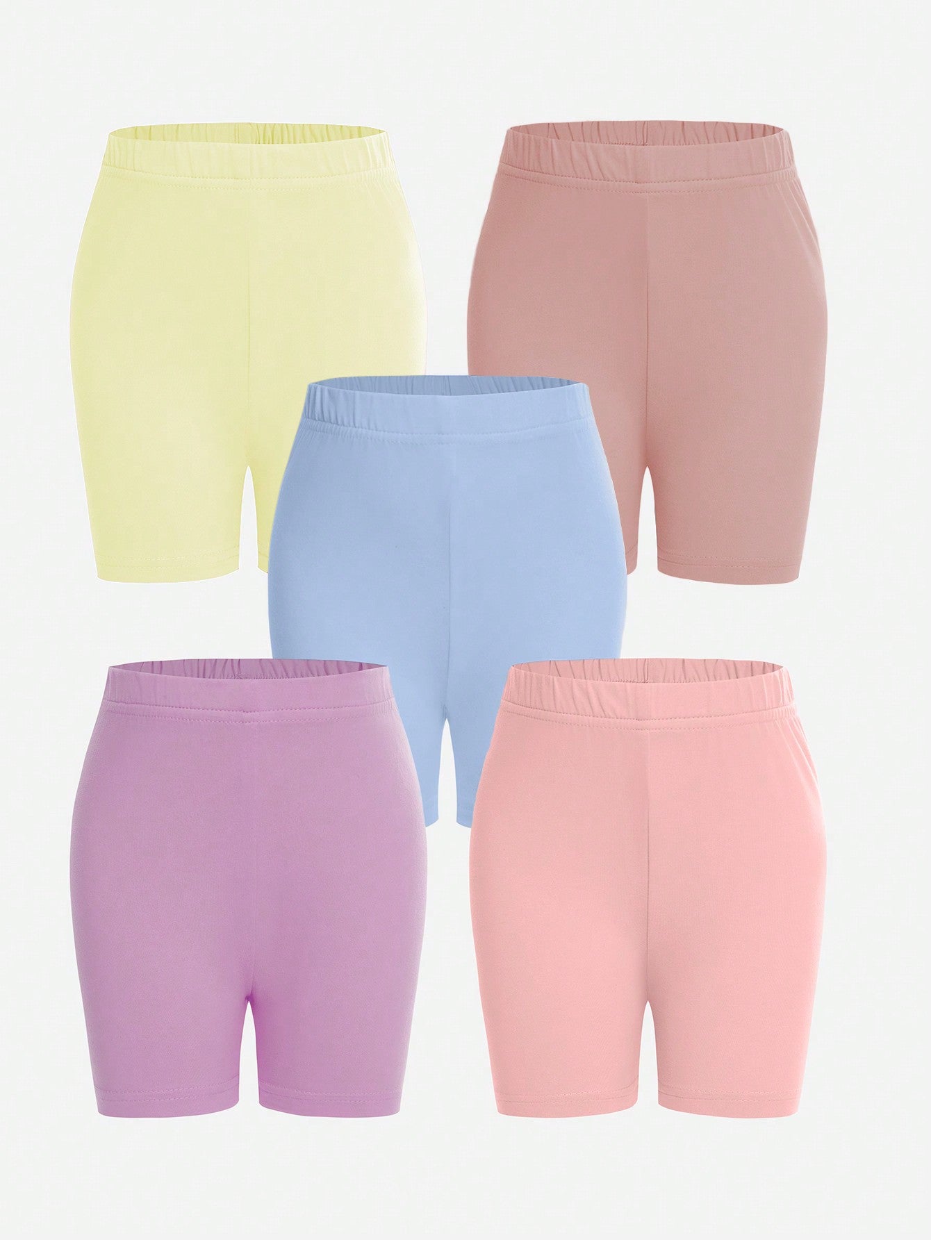 Young Girl Simple Multi-Color Fitted Shorts Set (5 Pieces) For Layering