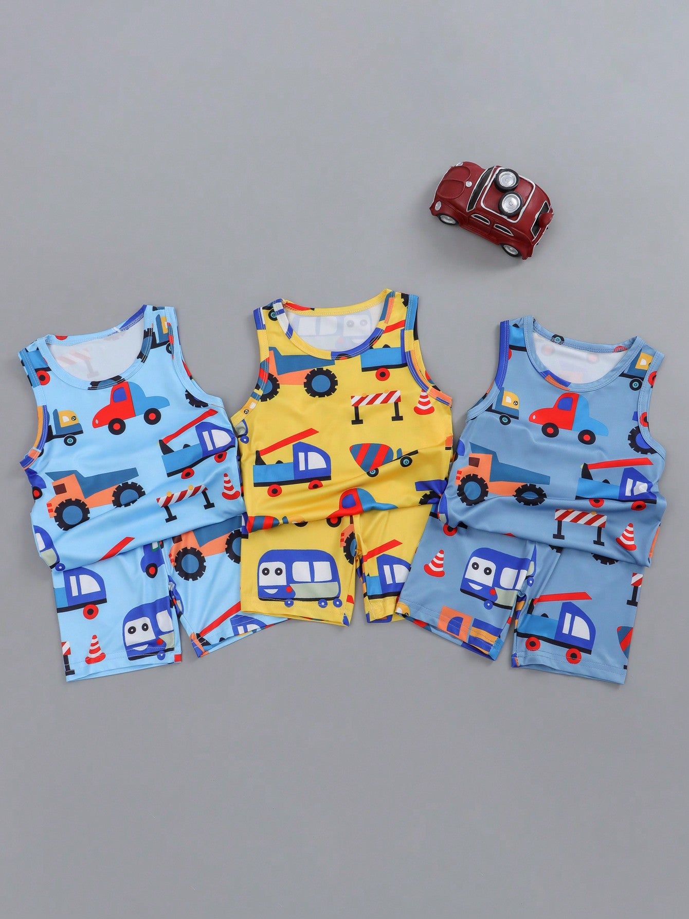 3pcs/Set Toddler Boys Back To School Clothes - Sleeveless Car Print Vest And Boxer Briefs Underwear Set, Multicolored