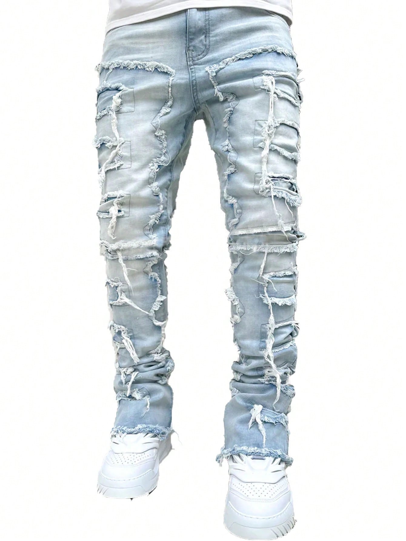 Street Life Men Fashion Solid Color Skinny Distressed Jeans