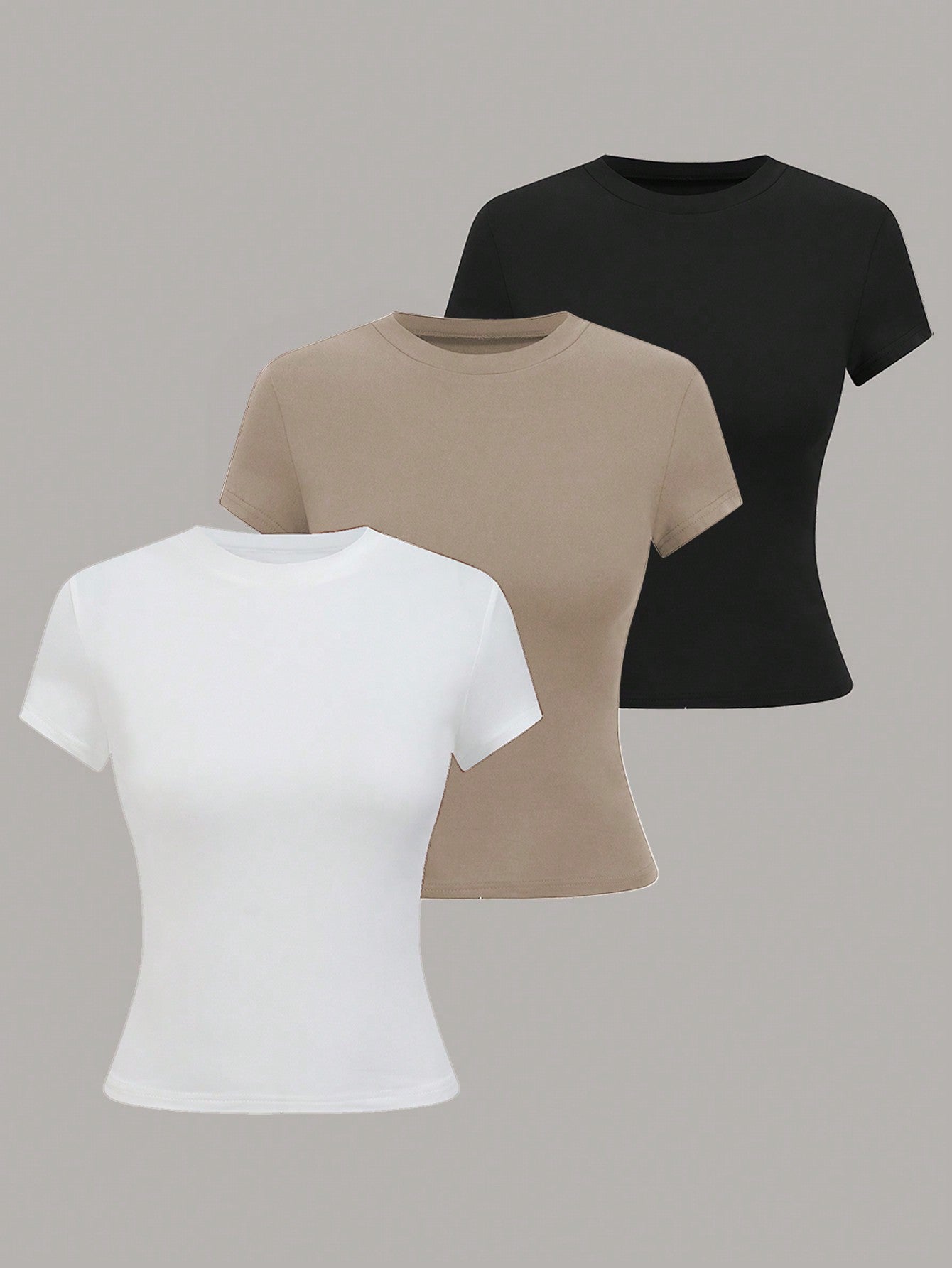 Women Summer Solid Color Crew Neck Short Sleeve Casual T-Shirt