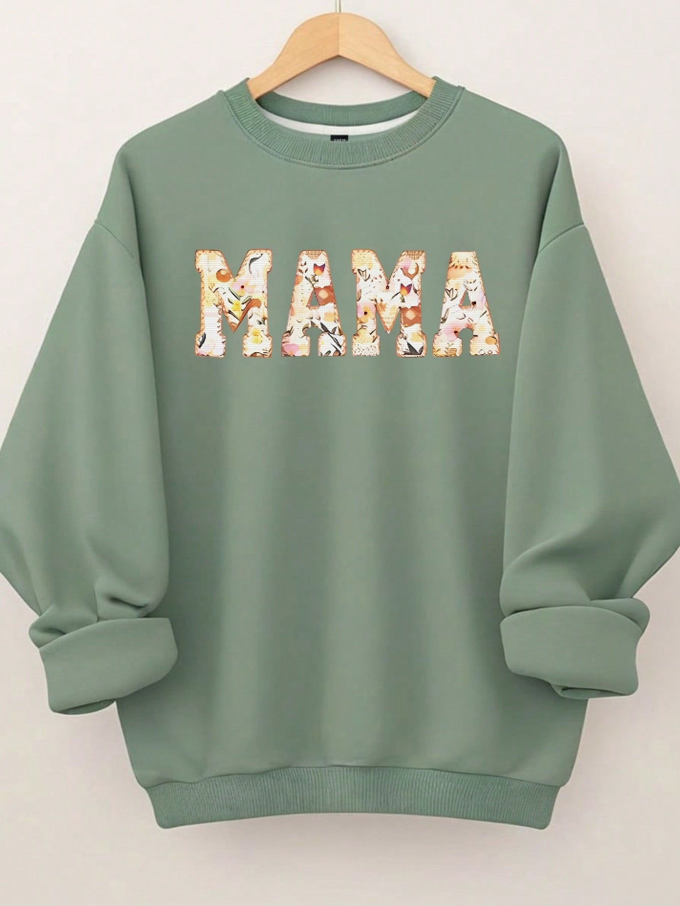 Plus Size Women's Slogan Letters MAMA Printed Round Neck Long Sleeve Sweatshirt