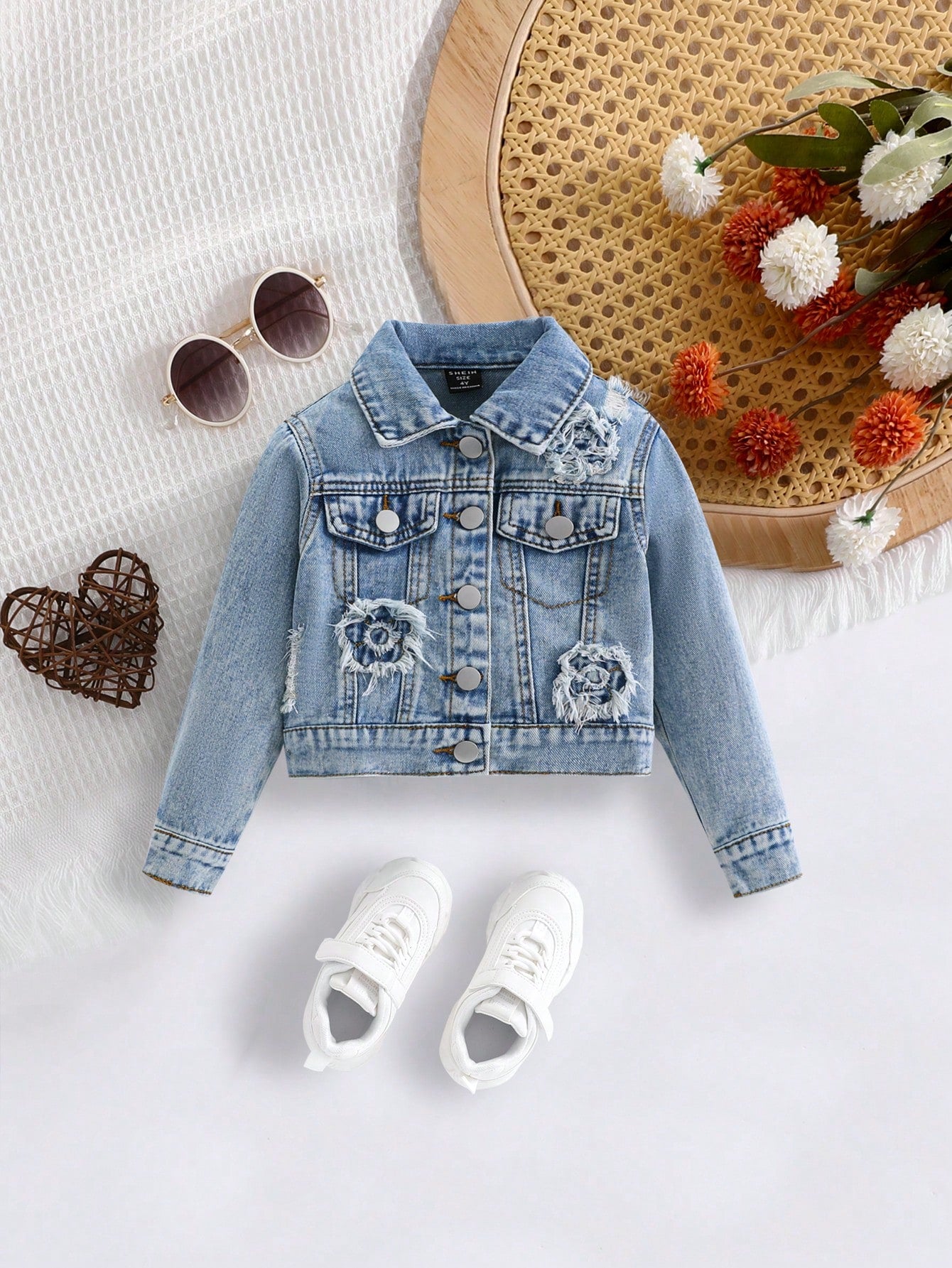 Young Girls' Simple Daily Long Sleeve Denim Jacket