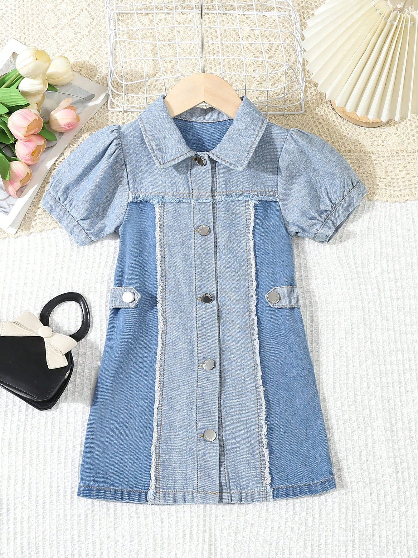 Girls' Soft Washed Denim Overall Dress, Perfect For Holiday & Comfortable