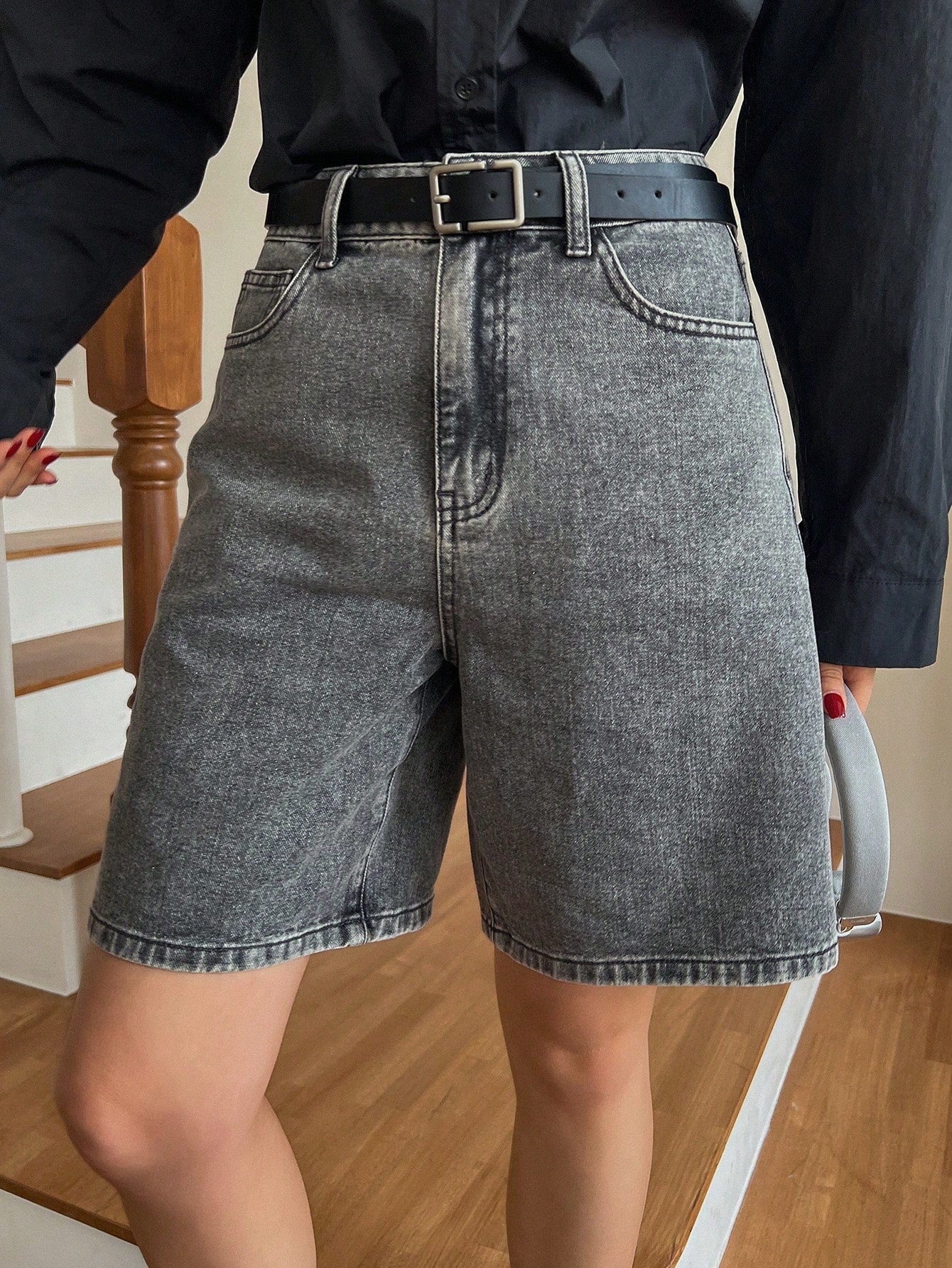 Women's Blue Washed Denim Shorts