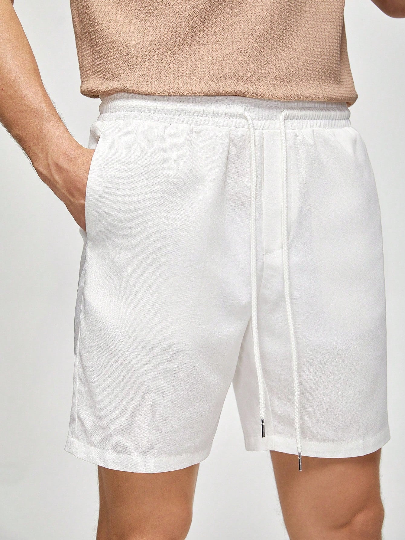 Men's Woven Drawstring Mid-Waist Straight Shorts, Suitable For Daily Wear In Summer