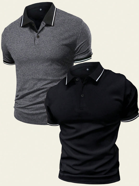 2pcs/Set Summer New Men's Solid Color Short Sleeve Polo Shirt Regular Collar Business Paul Shirt