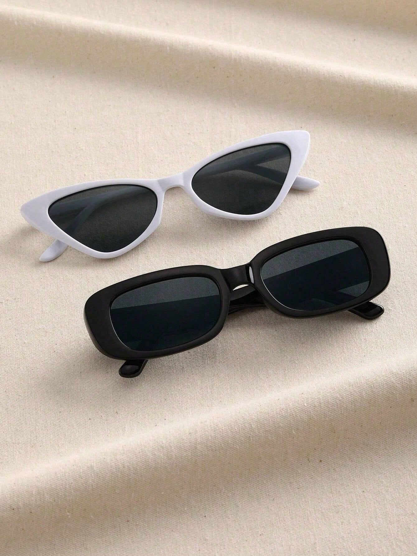 2pairs Kids Personality Simple Cat Eye Square Sunglasses, Suitable For Teenagers