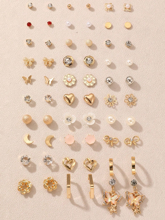 30pairs/Set Colorful Cute & Sweet Style Mixed Kids Stud Earrings Set