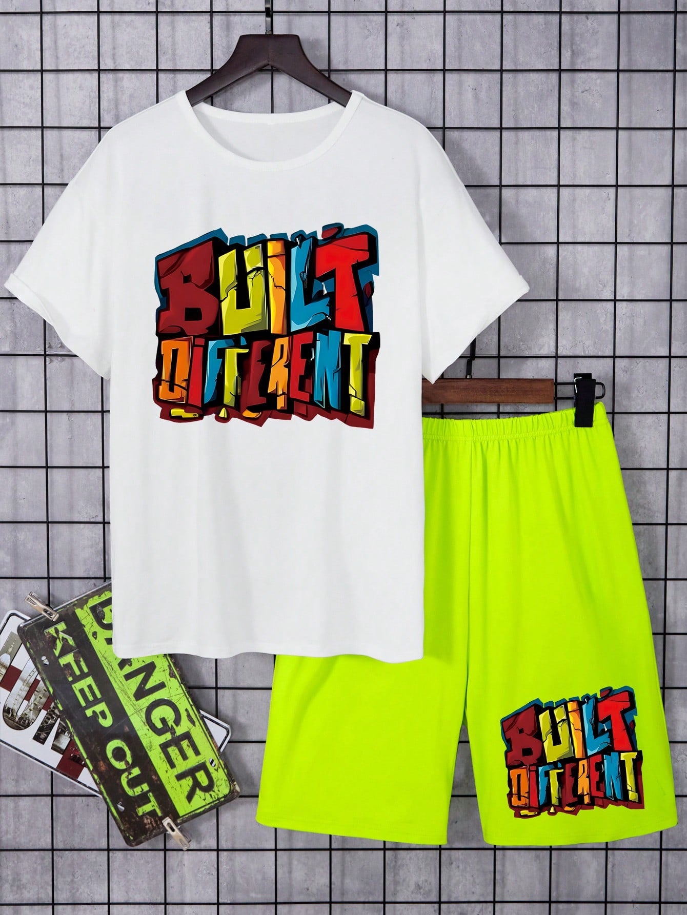 Teen Boys' Letter Printed Casual Short Sleeve T-Shirt And Shorts Set