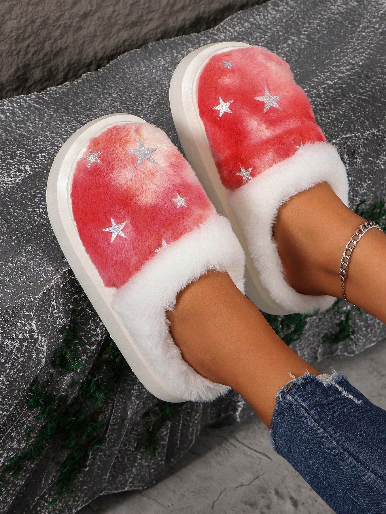 Women's Home Slippers, 2024 New Winter Thickened Warm Indoor Shoes With Faux Fur