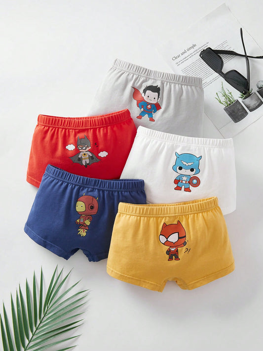 4pcs/Pack Boys' Cartoon Superhero Print Breathable Elastic Waist Boxer Briefs