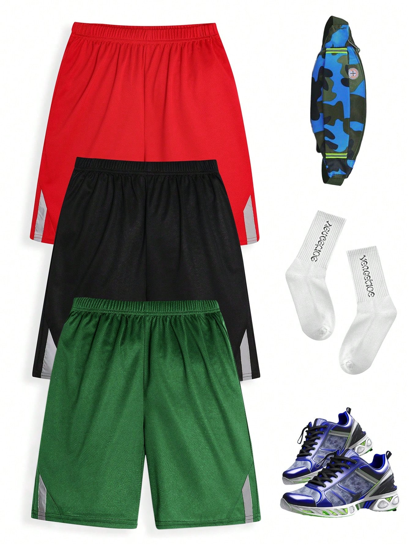 3pcs Loose Fit Casual Sports Solid Color Knit Shorts Set For Tween Boys