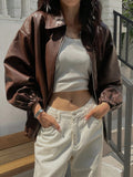 Dazy-Less Drop Shoulder Slant Pockets PU Jacket