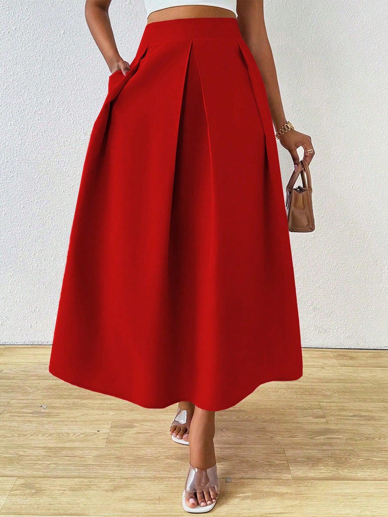 Lady Elegant High Waist Pleated Skirt With Big Swing For Women, Summer