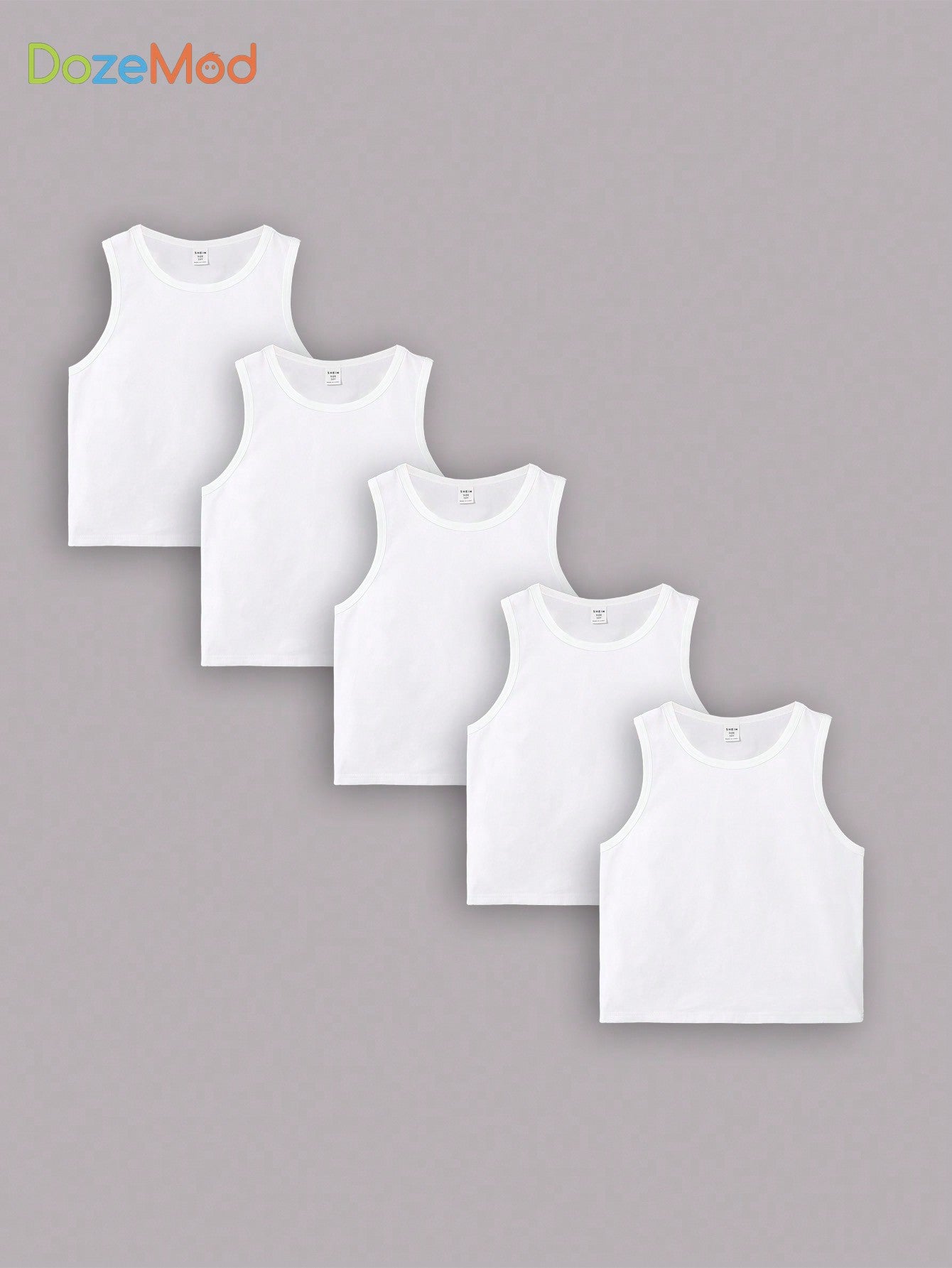 5pcs Summer Simple & Casual Loose Fit White Tank Tops For Tween Boys