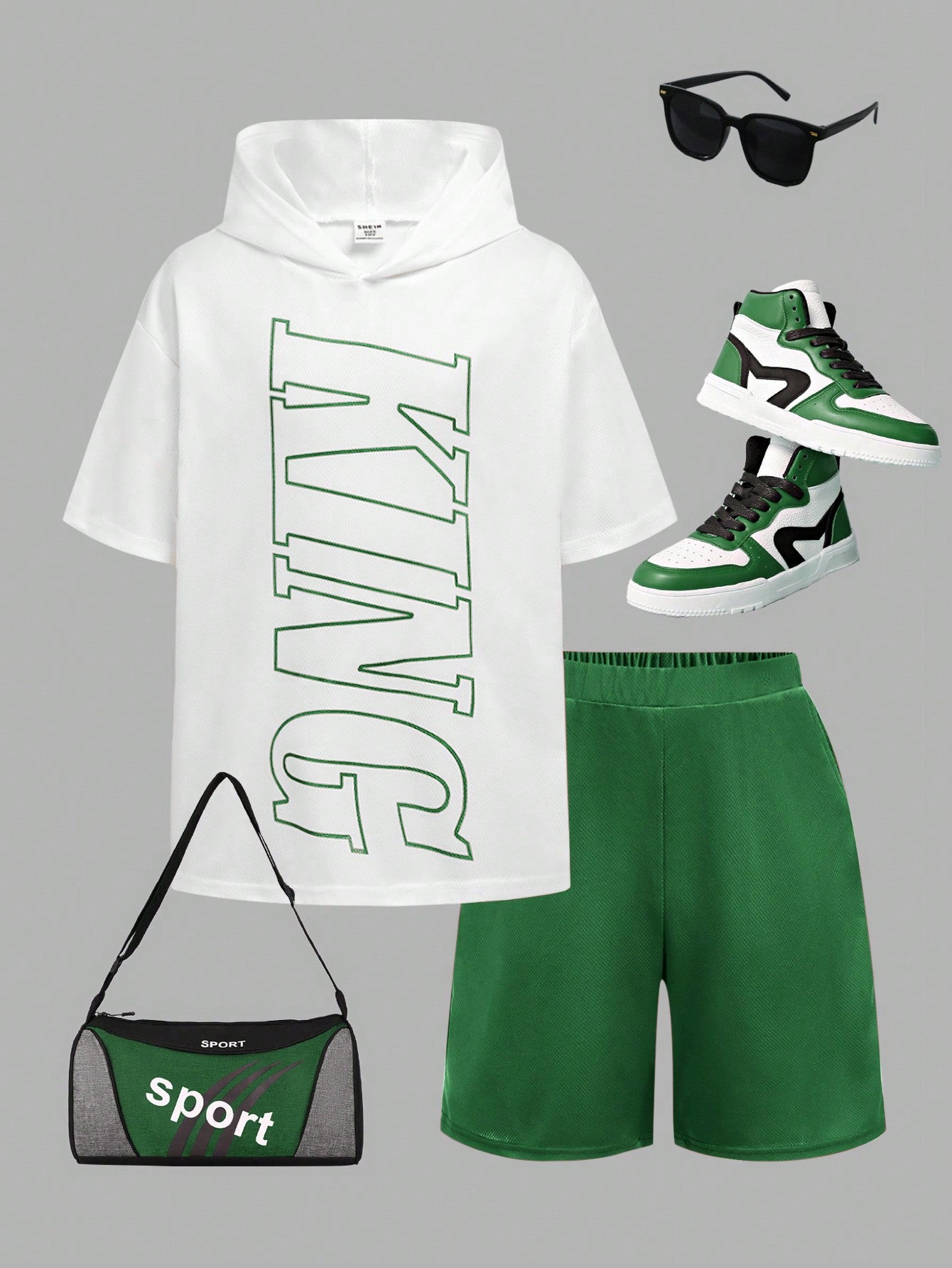 Tween Boy Letter Print Hooded Short Sleeve T-Shirt And Shorts Set