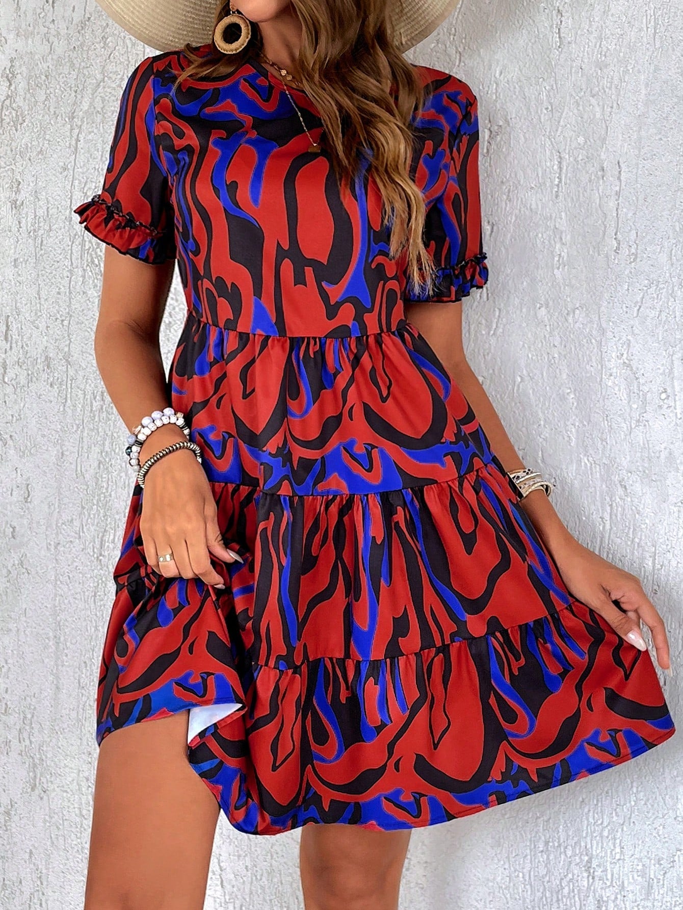 Allover Print Ruffle Hem Smock Dress