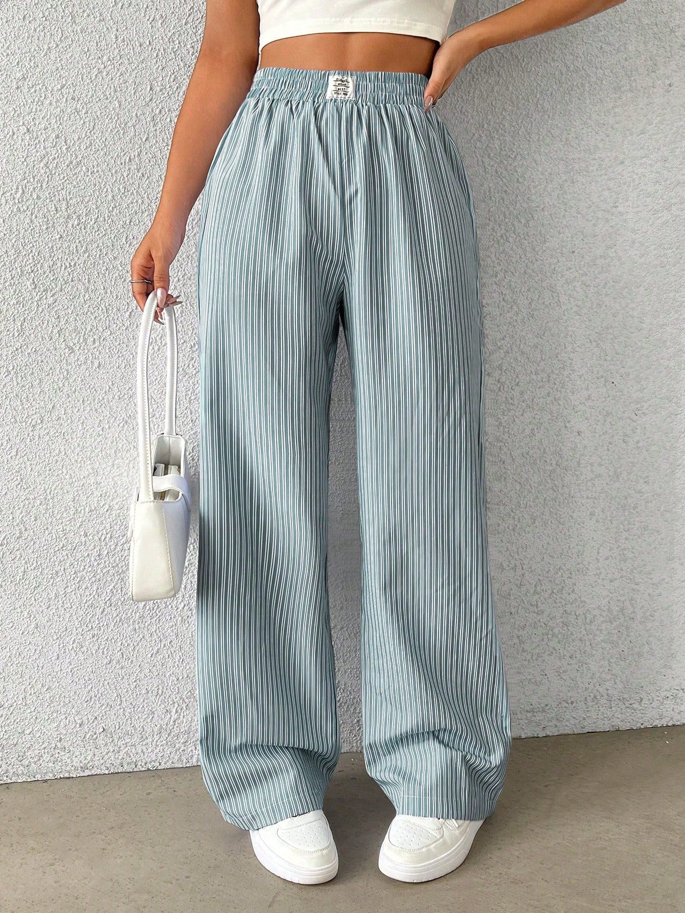 Striped Print Wide Leg Pants