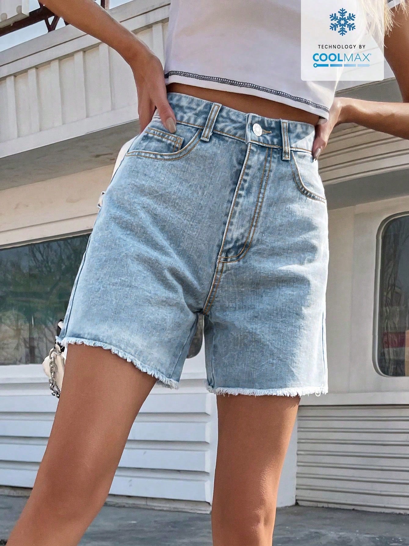 Frenchy Solid Raw Hem Denim Shorts, Mom Shorts