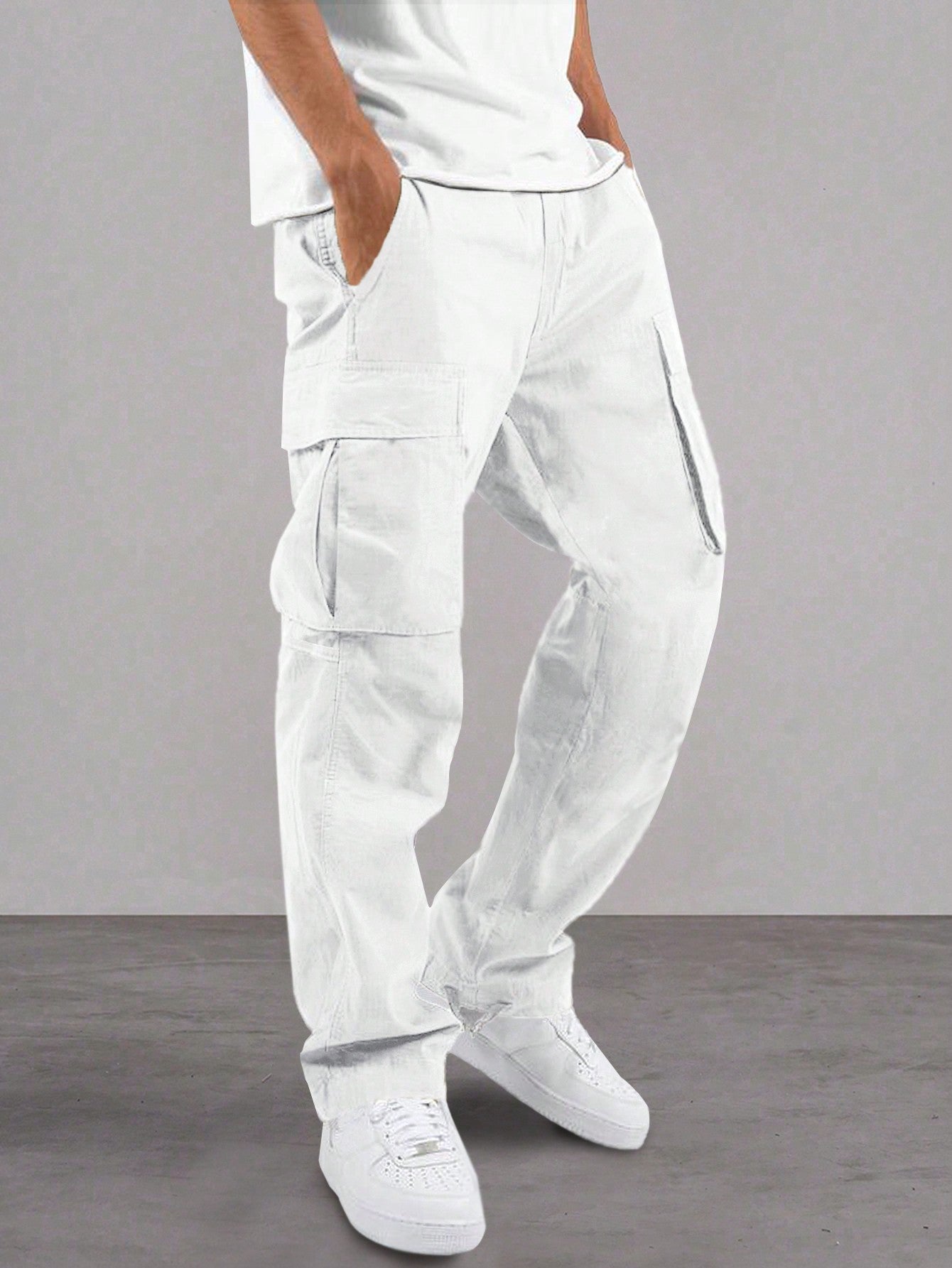 Men Flap Pocket Drawstring Waist Pants