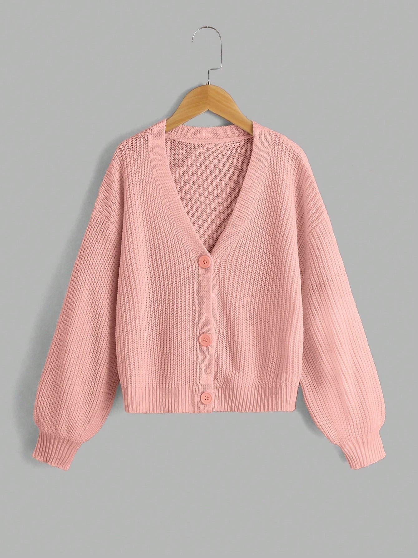 Solid Color V-Neck Long Sleeve Buttoned Jacket For Tween Girls, Everyday Casual