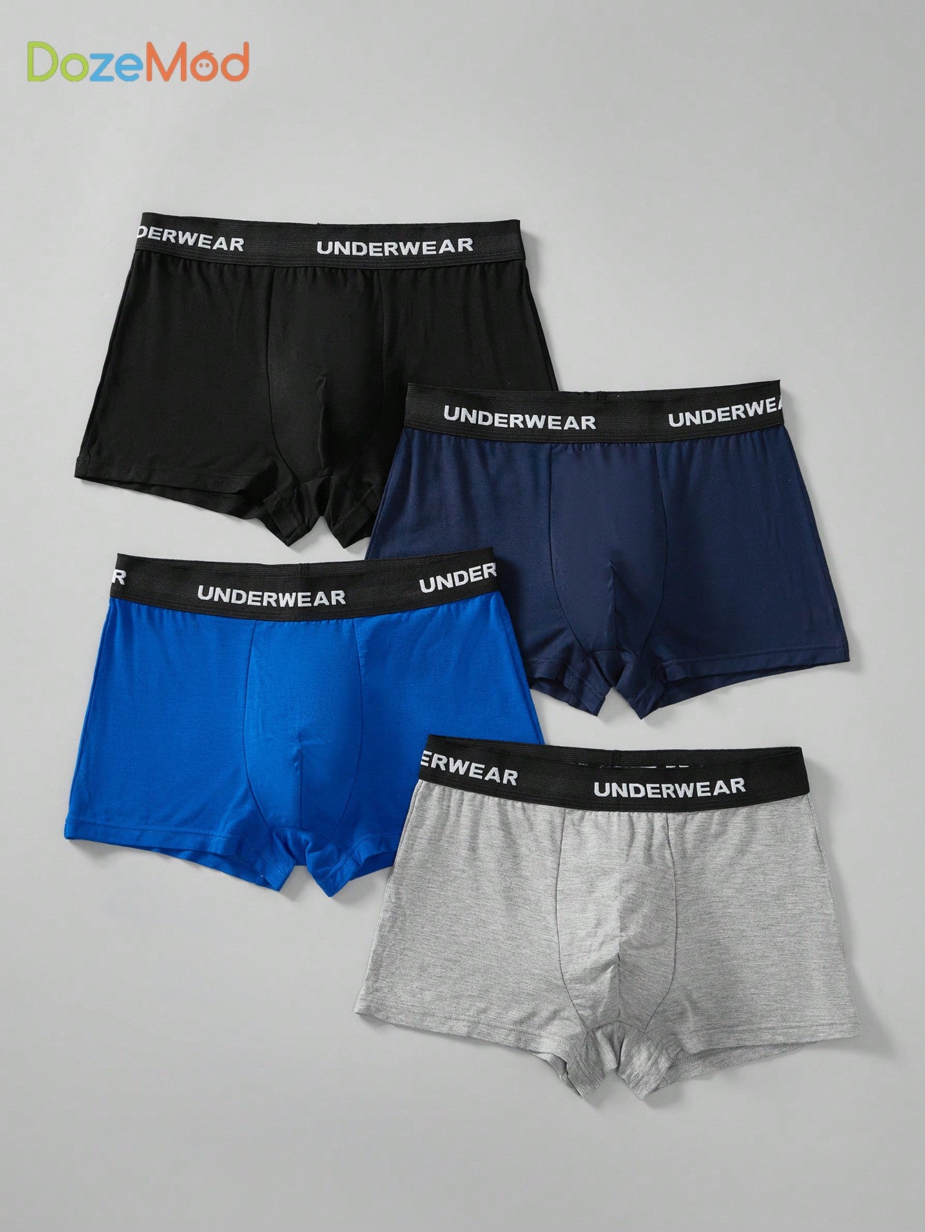 Set Of 4 Teen Boy's Simple, Comfortable, Breathable, Antibacterial Elastic Waistband Boxer Shorts With Letters