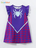 Girls Nightdress New Spider Pattern Print Flying Sleeve Dress Sleepwear Comfortable & Cute Style Princess Pajamas For Girls, Kids' Cozy Loungewear