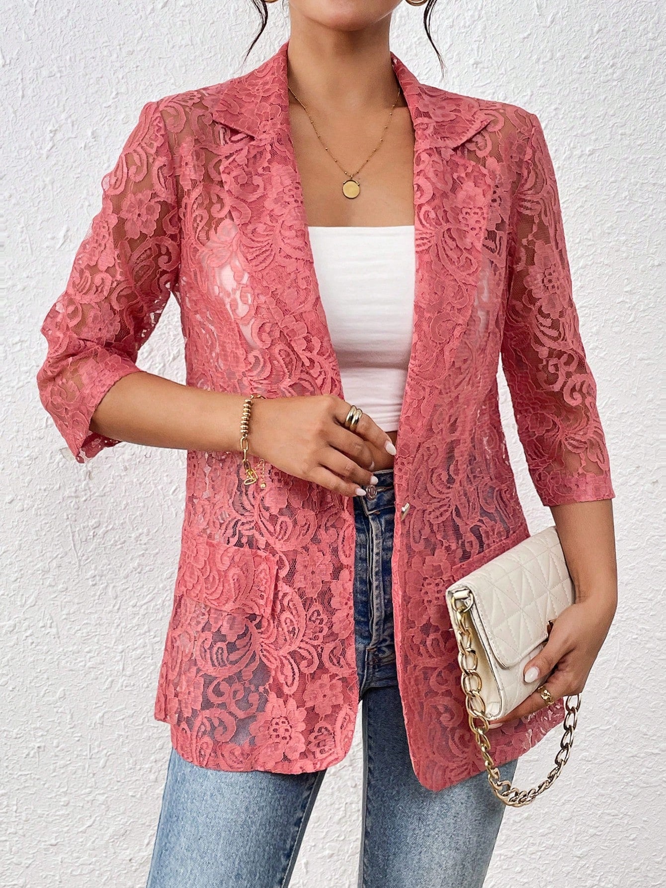 Women's Solid Color Lace Splice Elegant Blazer Jacket