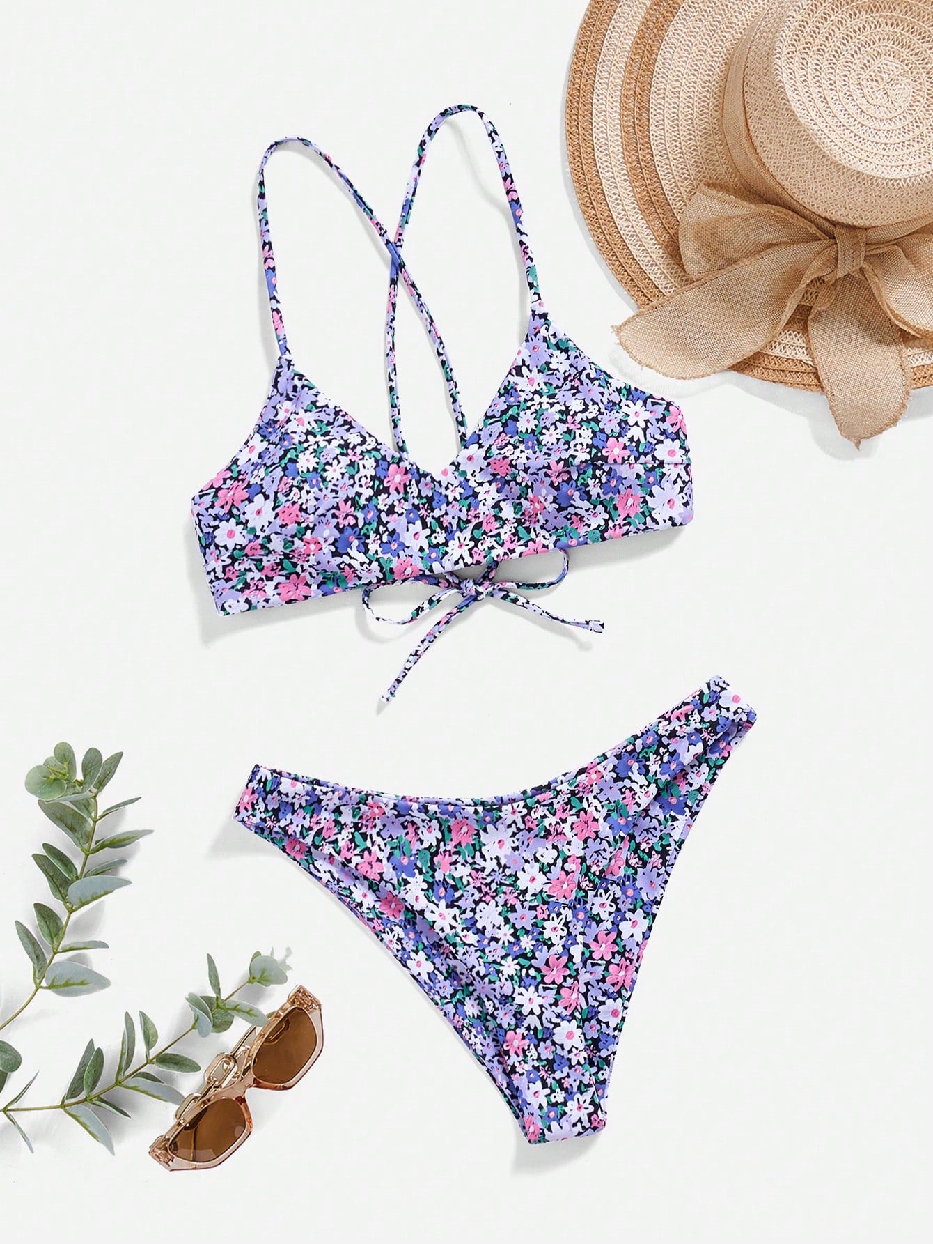 Swim Women's Summer Beach Floral Print Sexy Bikini Set, Wirefree, Two-Piece Bikini Set