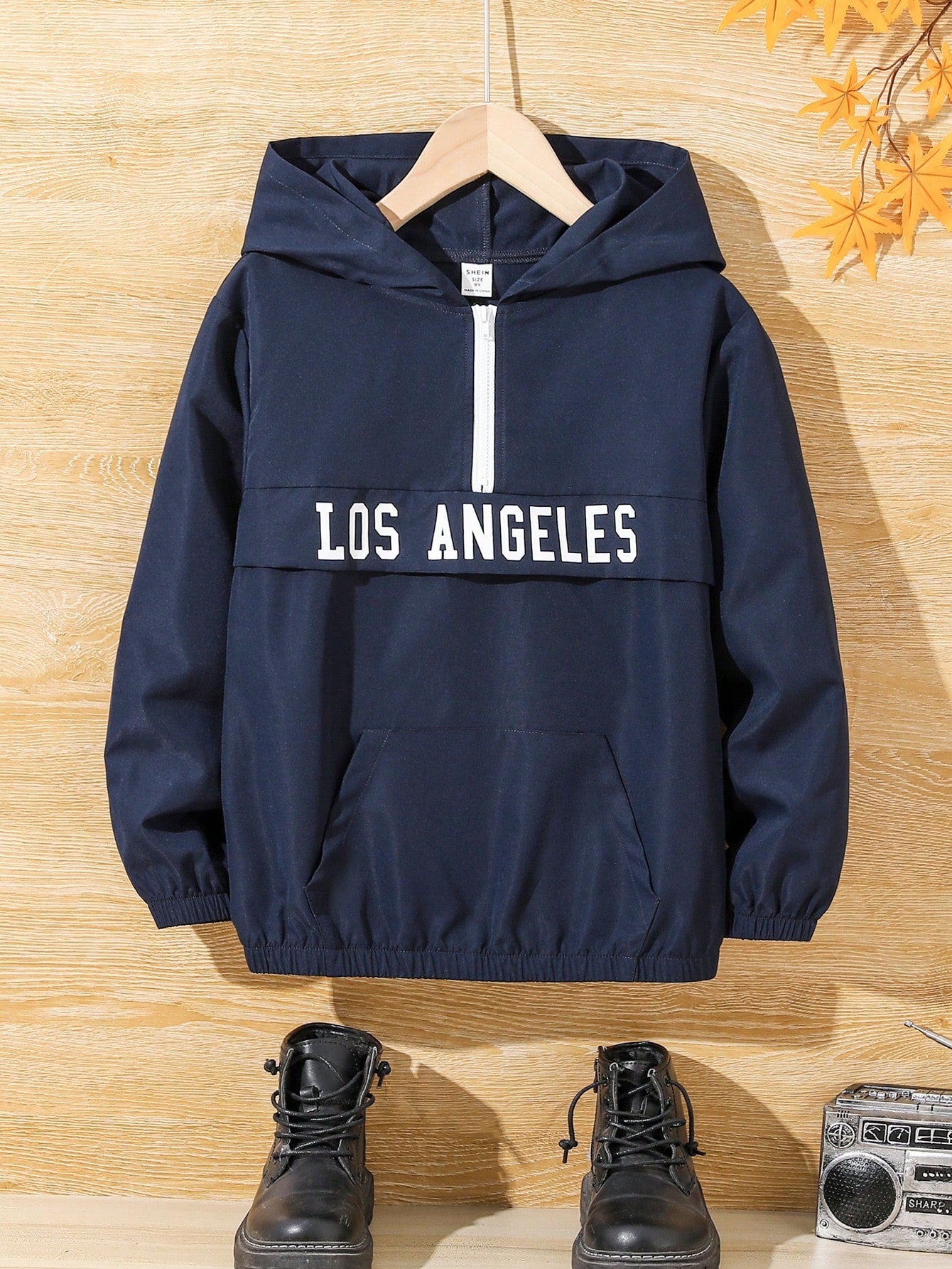 Tween Boy Hooded Zipper Long Sleeve Letter Pattern Sweatshirt Jacket, Suitable For Autumn