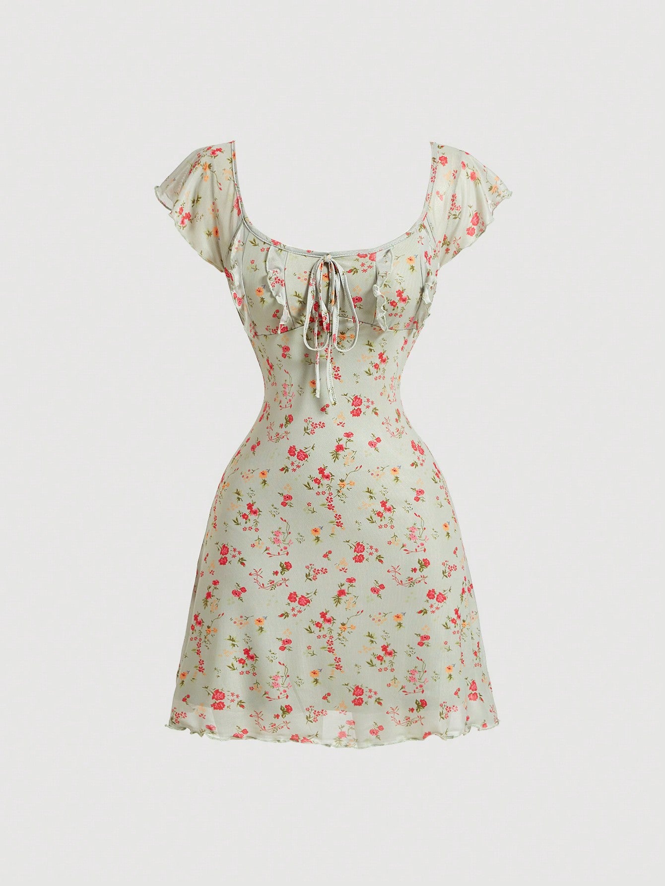 Women Summer Floral Print Ruched Bust Pleated Dress