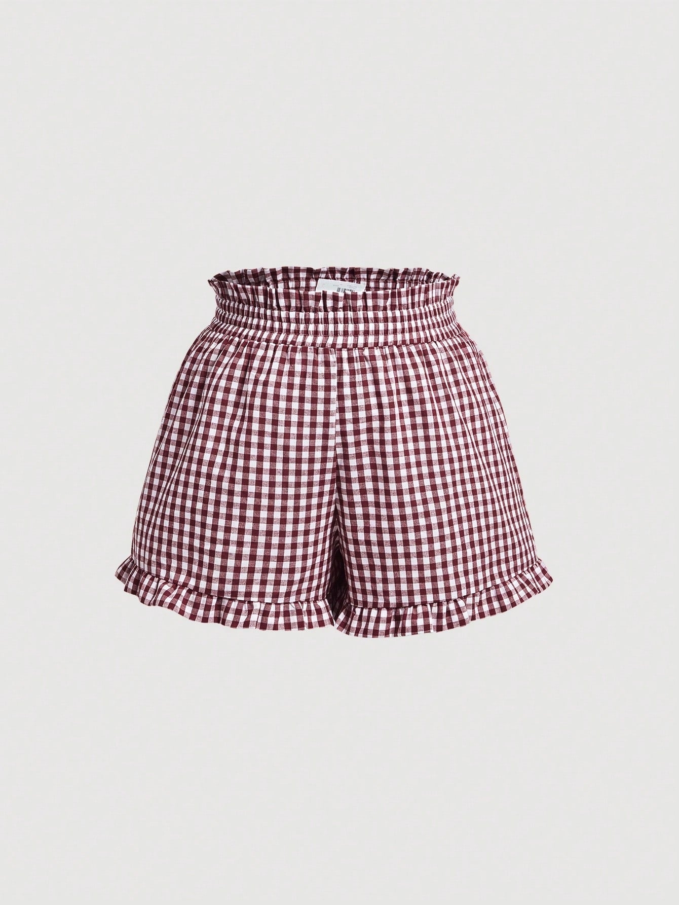 Plus Size Red & White Plaid Ruffled Trimmed Pleated Summer Shorts