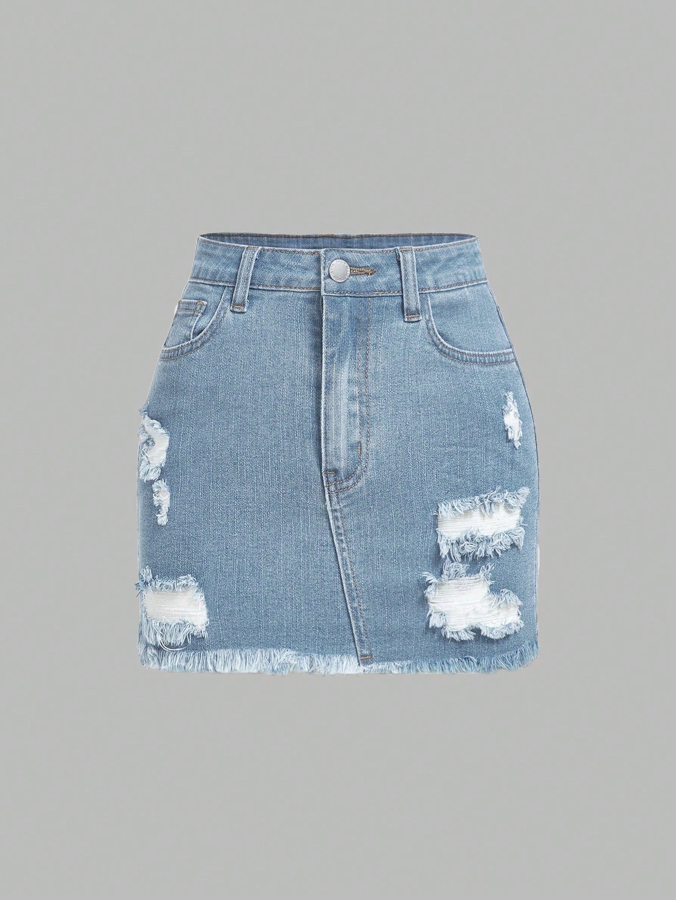 Plus Ripped Raw Cut Denim Skirt