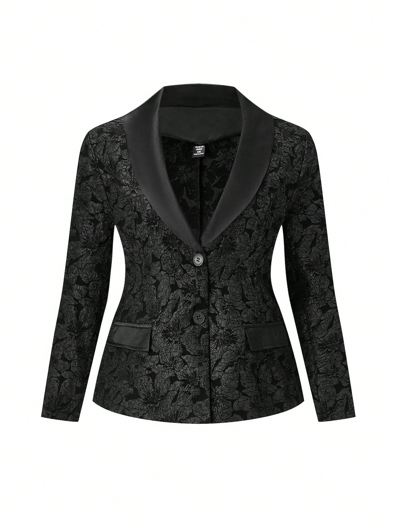 Plus Size Women Solid Color Shawl Collar Lace Blazer Jacket With Long Sleeves For Spring/Summer