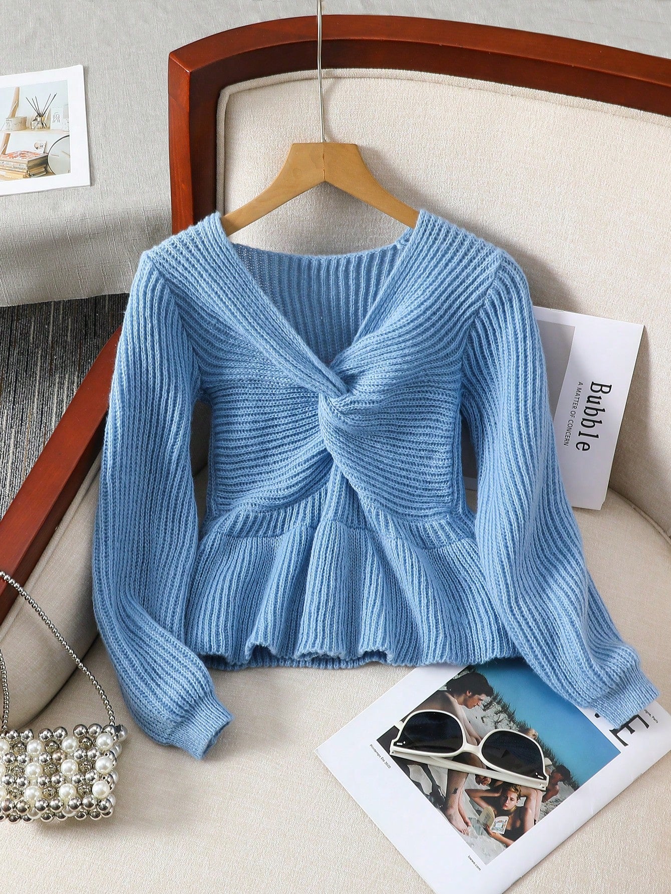 Tween Girls Sweater, V-Neck, Trendy, Elegant, Unique Design, Ruffle Hem, Pullover, Autumn/Winter