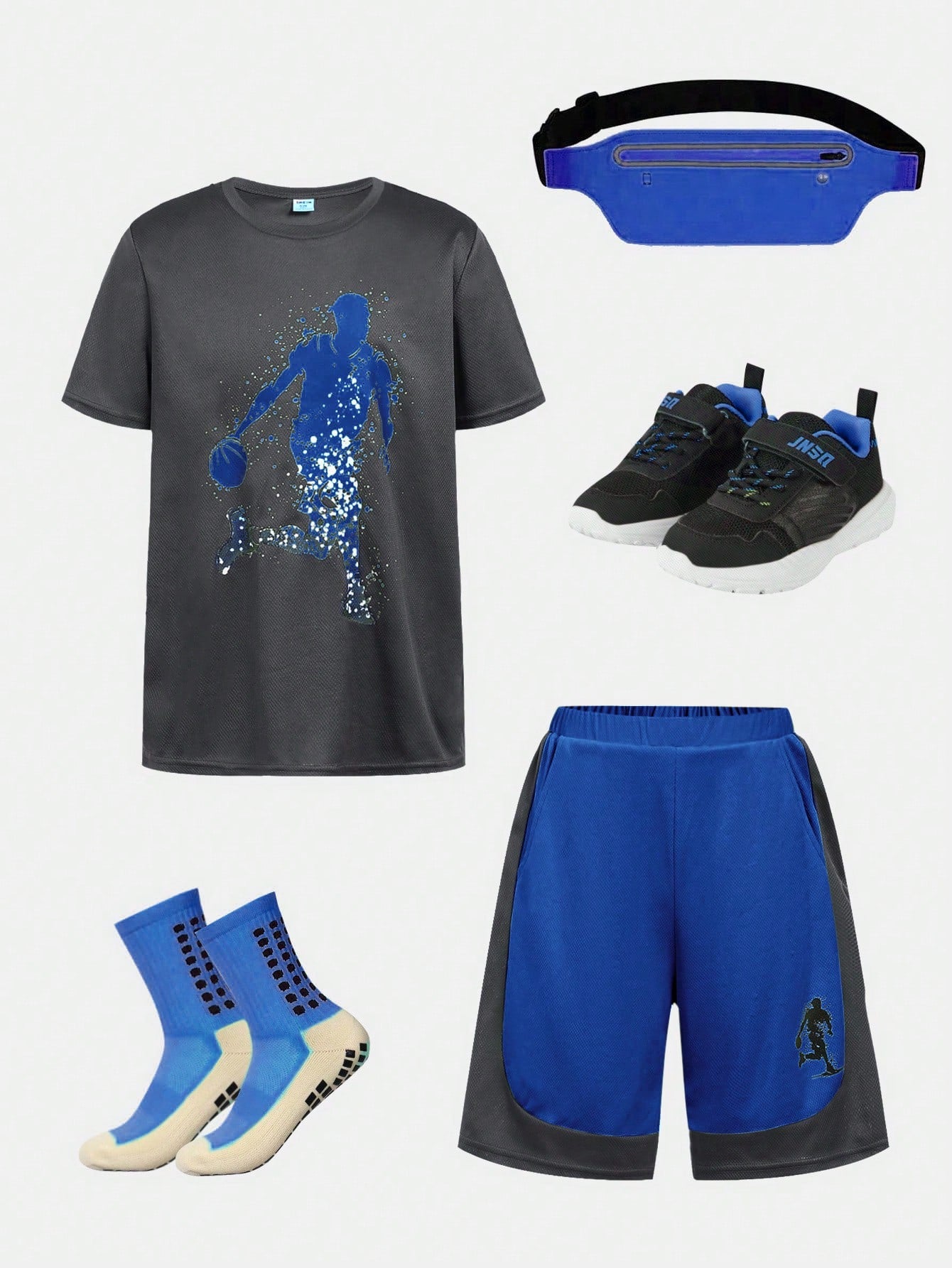 Tween Boy Casual Color-Blocked Basketball Pattern Round Neck Short Sleeve T-Shirt And Shorts Athletic Set