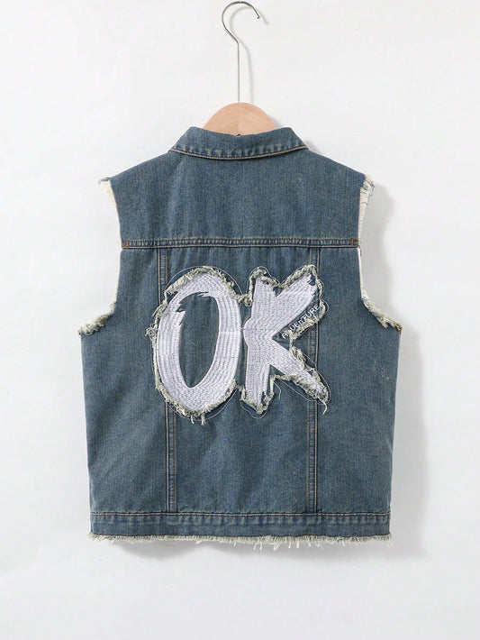 Tween Boys' Embroidered Blue Denim Jacket