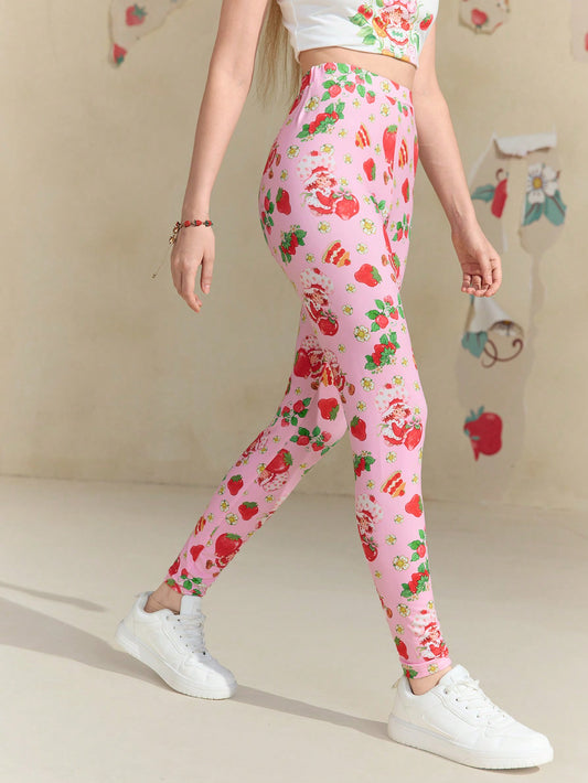 Strawberry Shortcake X Sweet And Cute Hot Girl Leggings, Strawberry Pattern, Strawberry Shortcake, Pink Leggings