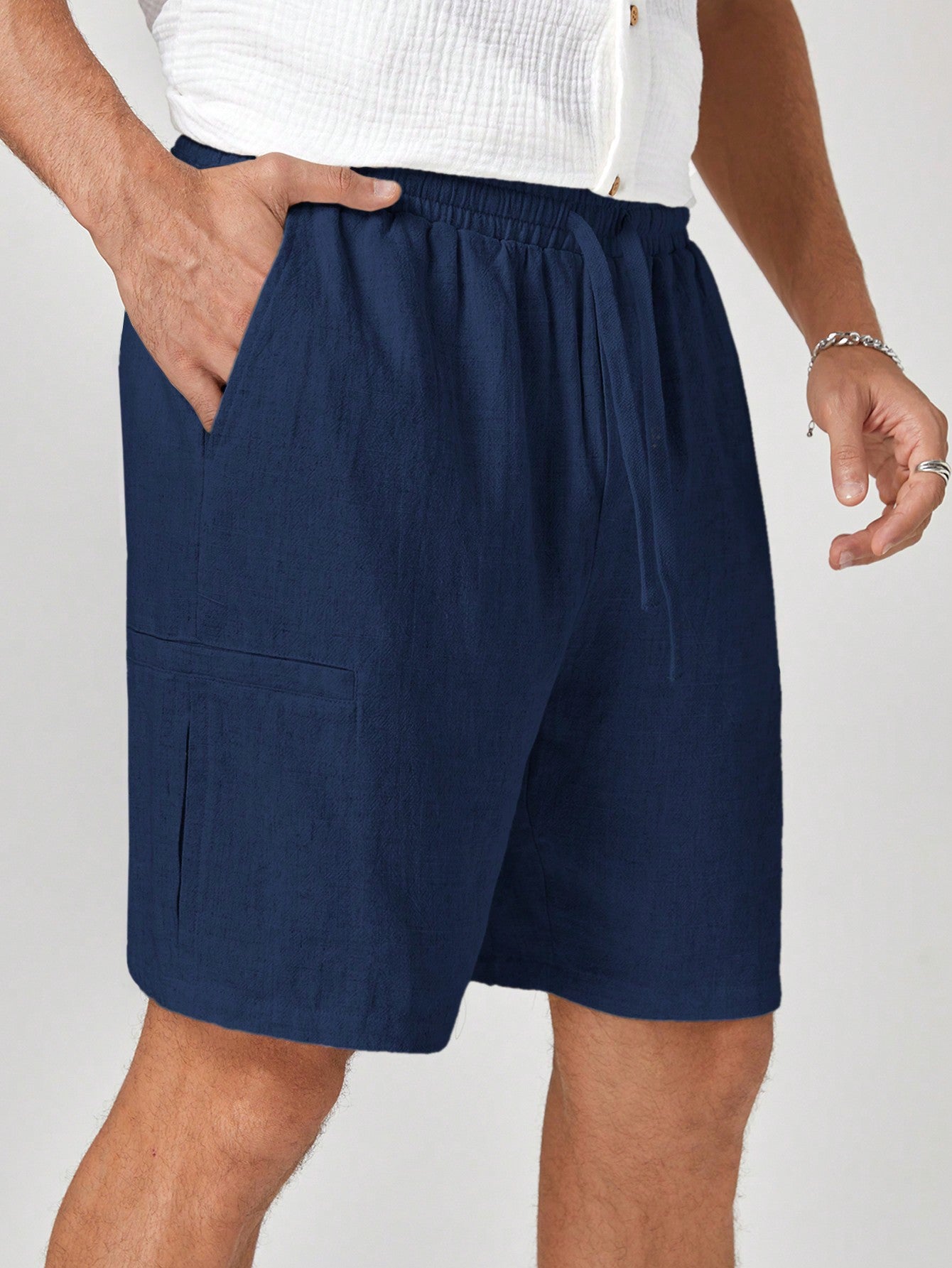 Men's New Elastic Waist Woven Mid-Rise Straight Shorts, Suitable For Daily Wear In Spring And Summer