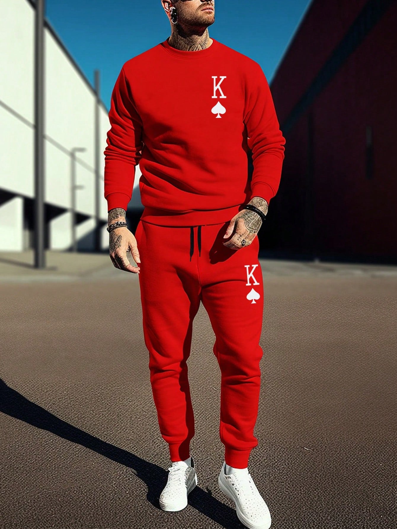 Men's Plus Size Casual Printed Sweatshirt And Sweatpants Set