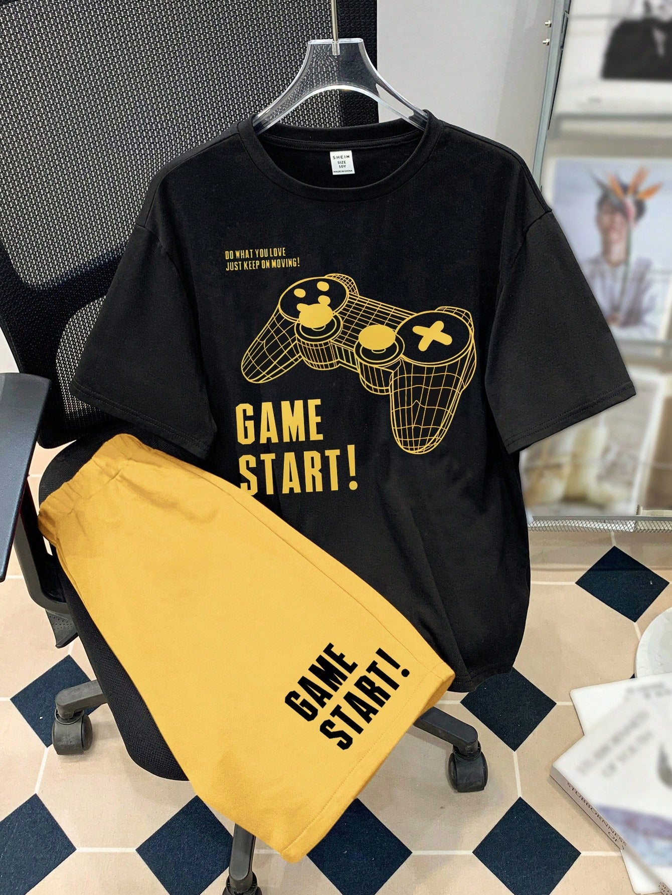 Teen Boys' Casual Video Game English Letter Print T-Shirt And Shorts Set, Summer